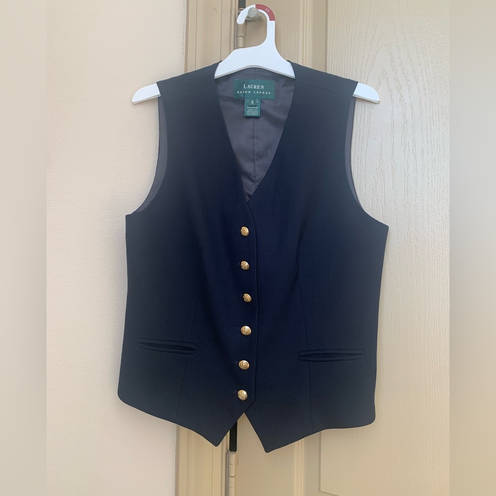 Lauren Ralph Lauren Navy Blue Vest with Gold Buttons - Picture 9 of 9